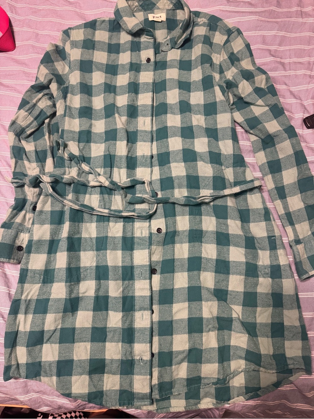 Pact Teal and Cream Plaid Button-Front Jacket